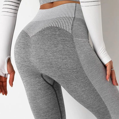 Seamless Striped Knitted Yoga Fitness Leggings